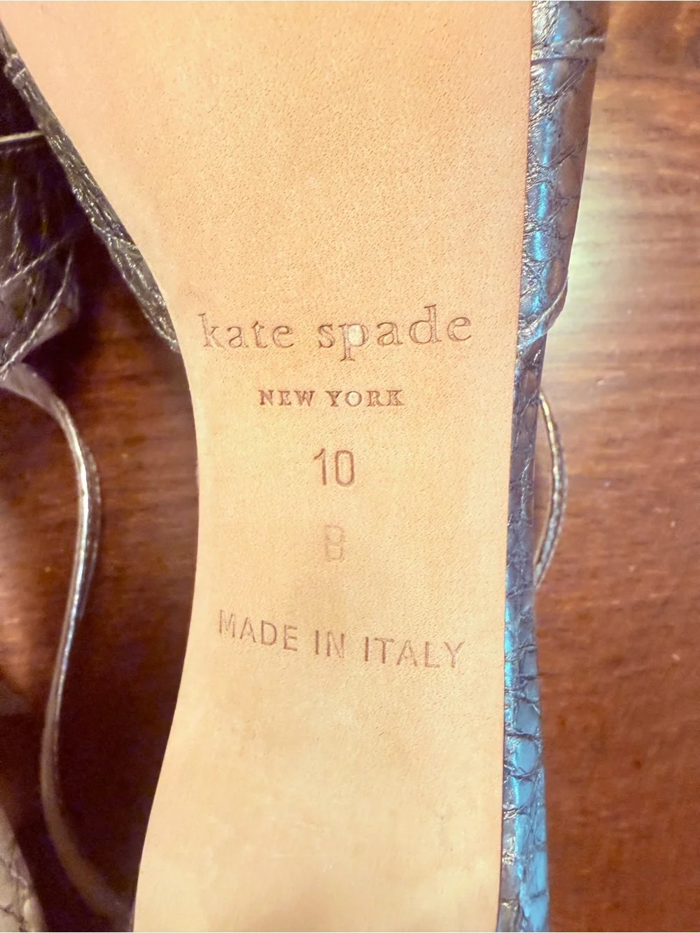 kate spade Metallic Gold Croc Leather Strappy High Heel Platform Sandal Size 10